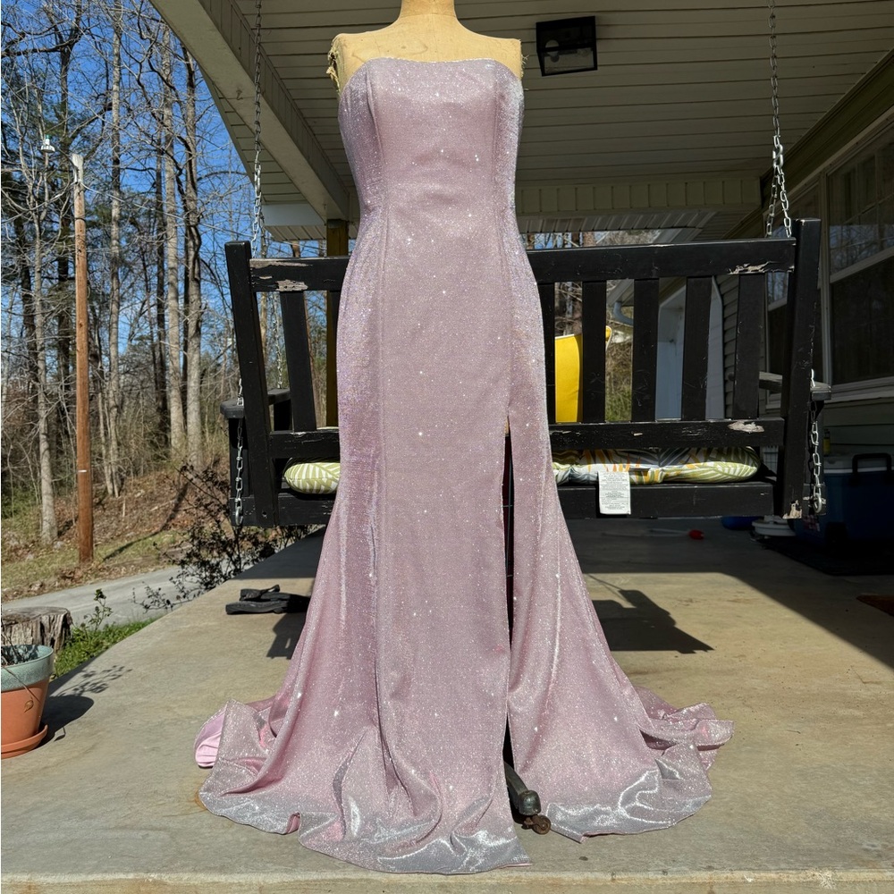 Sherri Hill Pink Glittery Strapless Gown